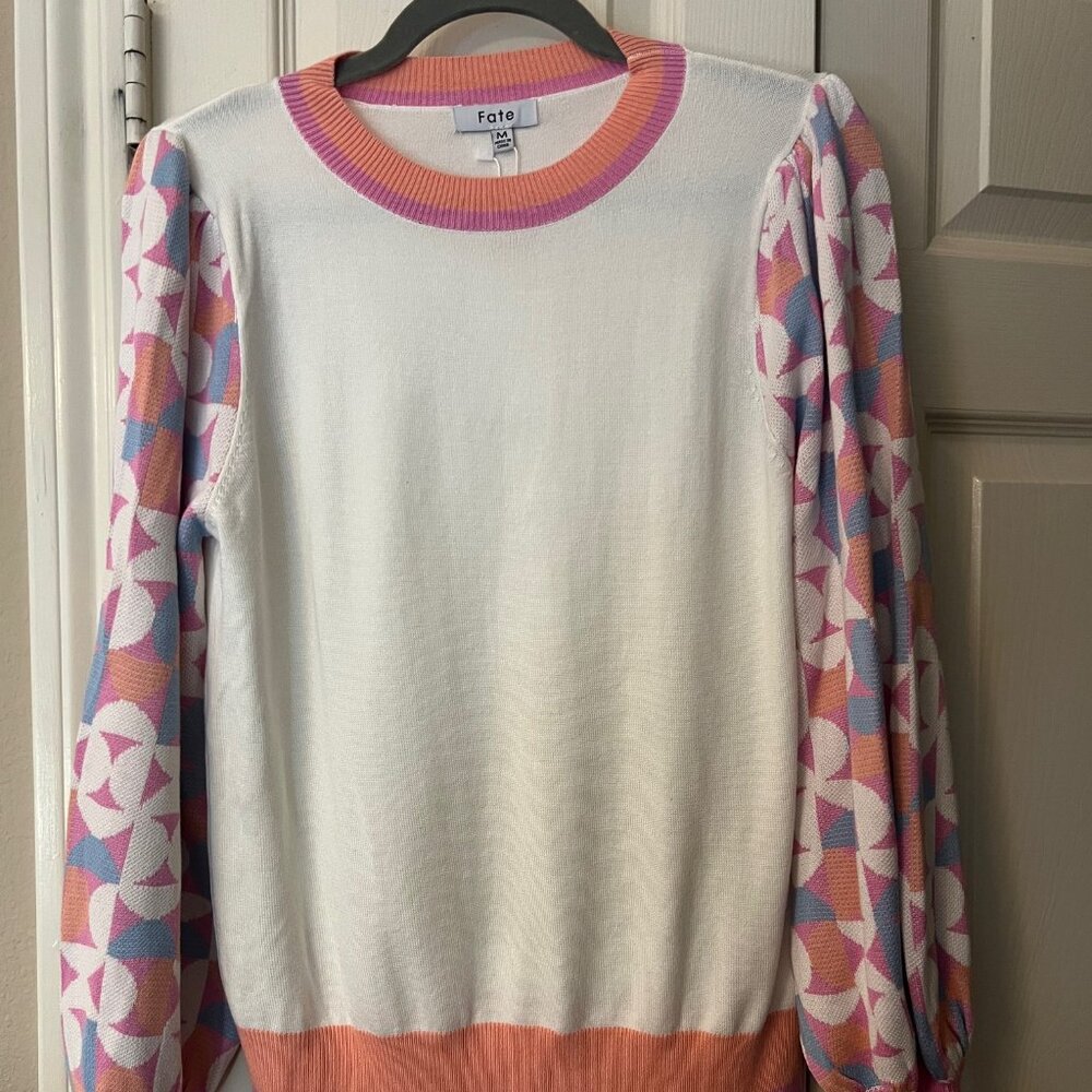 NWT Women's Fate Cream Sweater with Decorative Sleeves - Medium
